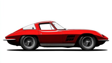 Stylish Red Car on White Background with Minimalist Curves and Bold Outlines