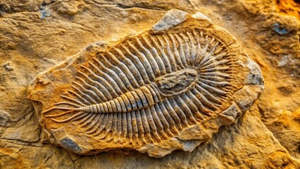 Ancient fossil exposed on a weathered stone surface, revealing intricate details and textures