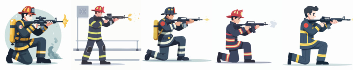 firefighter character vector practicing shooting