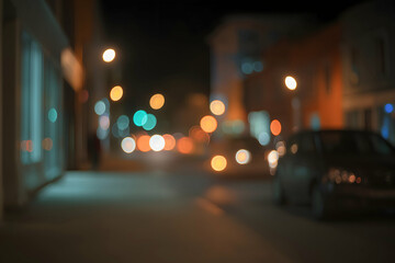 Blurred City Street at Night with Bokeh Lights and Car, Out of Focus, Bokeh and Soft Blur Concept