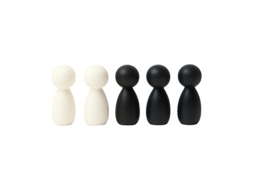 Two white and three black pawn figures are arranged in a row.