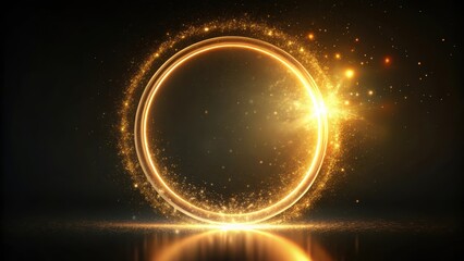 Soft golden glow illuminates a circular shape on a dark canvas