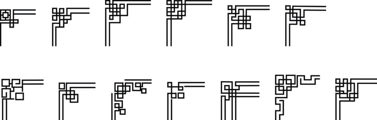 Chinese frame decorative corner icon set isolated with transparent backgrounds design for your text or image, borders divider, labels, certificate completion template elements, photo framed minimalist