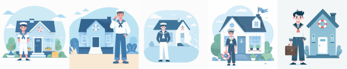 sailor vector standing in front of house