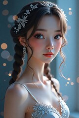 Elegant AI-Generated Portrait of a Young Woman in Floral Headpiece—Fantasy Beauty Style for Digital Art & Editorial Use

