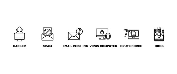Cyber crime banner web icon vector illustration concept with icon of hacker, spam, email phishing, virus computer, ddos, brute force, trojan