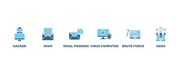 Cyber crime banner web icon vector illustration concept with icon of hacker, spam, email phishing, virus computer, ddos, brute force, trojan