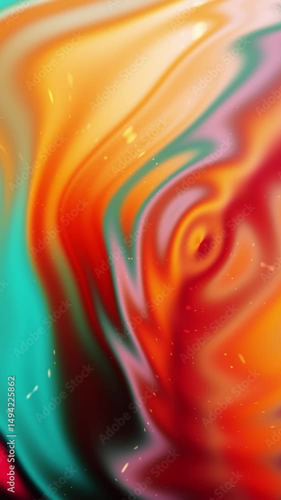 Poster vibrant abstract swirls with bold colorful patterns red orange teal hues in dynamic motion