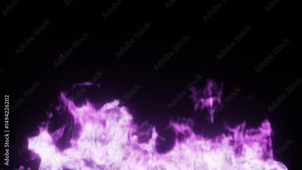 Poster 3d rendering of purple fire effect animation on dark background
