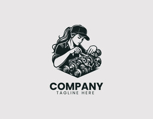 Obraz premium Focused Mechanic Carefully Working on Intricate Machine Mechanism Vector Logo Design