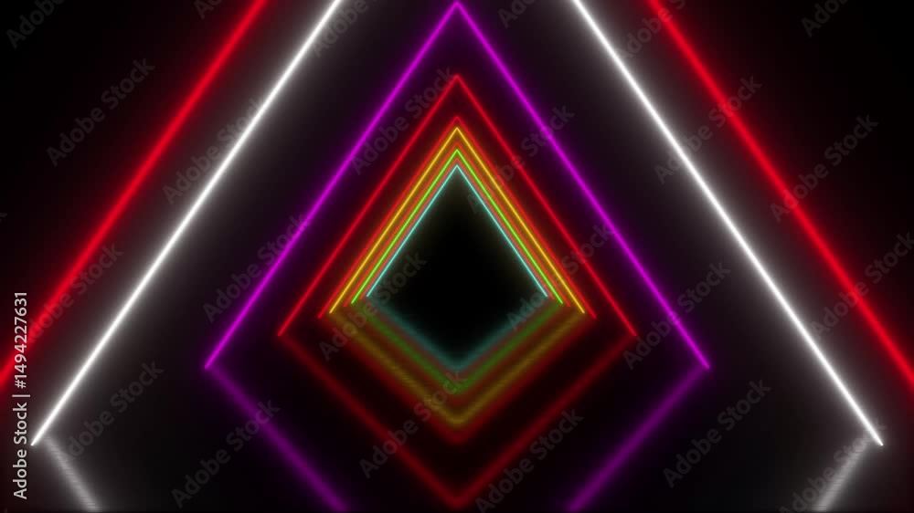 Fototapete mesmerizing display of neon-lit triangles in vibrant colors forms a glowing tunnel effect, creating 