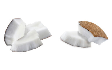 coconut pieces isolated on transparent background.