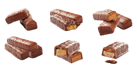 chocolate candy bars assortment on transparent background