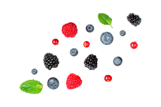 mixed berries on transparent background, a fresh and vibrant assortment
