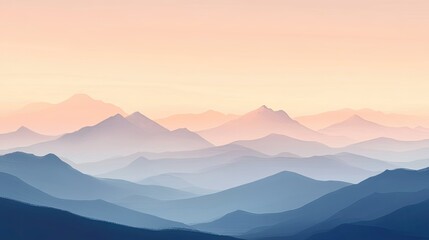 Obraz premium Serene Dawn Over Rolling Hills and Mountain Ranges with Soft Pastel Colors Illuminating the Sky Above in a Peaceful Landscape