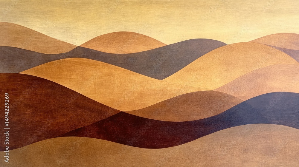 Poster abstract landscape art featuring flowing hills and soft gradients in warm earthy tones, creating a s