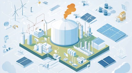Detailed isometric illustration showcasing sustainable energy solutions