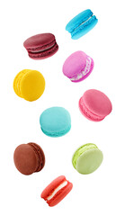colorful macarons collection on transparent background.