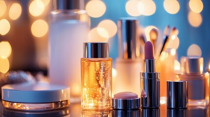 Elegant beauty product presentation with soft bokeh lighting and refined aesthetic