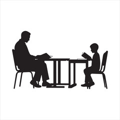 Father teaching child silhouette vector illustration