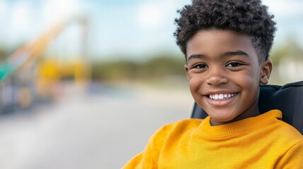 Happy Child Enjoying a Day at the Theme Park with Bright Smile and Vibrant Orange Sweater