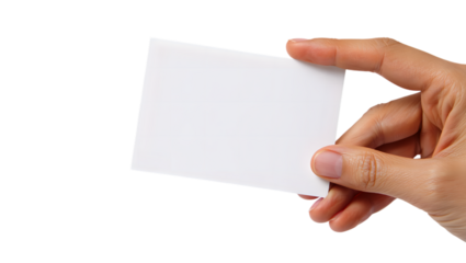 Hand Holding Blank White Square Card on Transparent Background