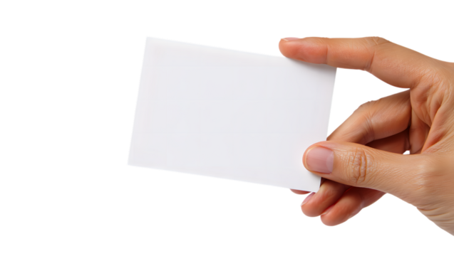 Hand Holding Blank White Square Card on Transparent Background