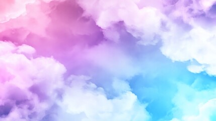 Pastel dreamscape, fluffy clouds painted with pink, purple, and blue hues