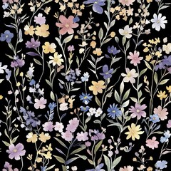 Vibrant Floral Pattern On Black Background