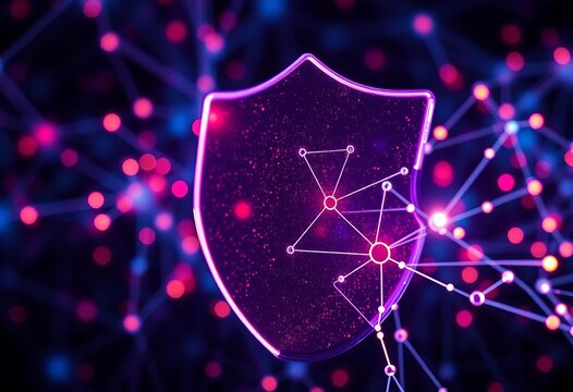 Abstract network nodes shielded by a protective barrier, data security concept,  network security,  secure network