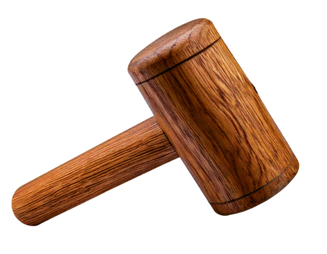 Selective focus wooden hammer for tiling isolated on transparent or white background