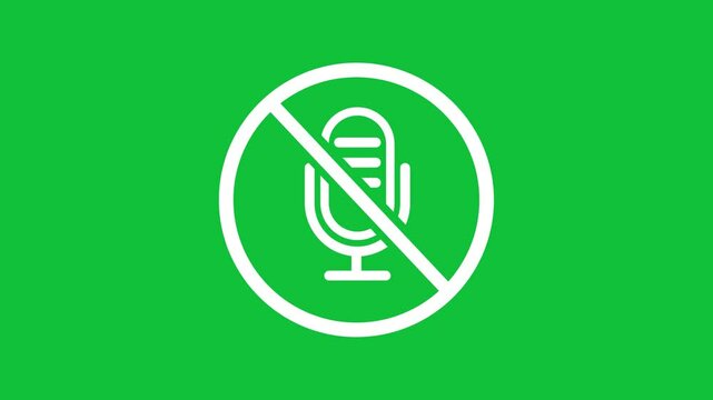 Muted no microphone silenced stop recoding broadcast no speech animated green screen background