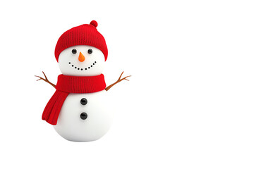 A cheerful snowman with a red hat and scarf, featuring a carrot nose, button eyes, and stick arms.