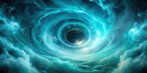 A swirling vortex of azure mist ascends into the void, imbuing the surroundings with an air of mystique and enchantment, devoid of earthly boundaries , smoke cloud, turquoise