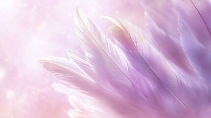 Fototapeta premium Delicate, pastel-hued feathers in a soft, ethereal light.