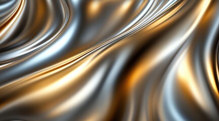 Abstract metallic texture with flowing, silver and gold waves, creating a luxurious, smooth, and reflective surface