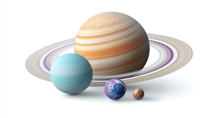 Obraz premium Colorful Solar System Alignment with Planets on Isolated White Background