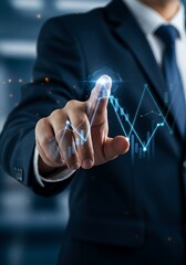 Businessman interacting with digital stock market graph showing financial success and growth