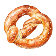 Watercolor Pretzel with Salt Clipart &mdash; Hand-Painted Baked Snack Illustration on Transparent Background

