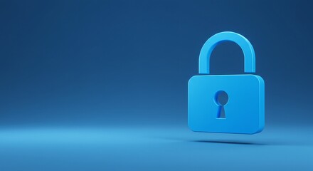 Iluminated Padlock icon on blue background. Digital data protect. Cyber data (Information Privacy). Copy space banner