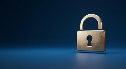 Fototapeta premium Iluminated Padlock icon on blue background. Digital data protect. Cyber data (Information Privacy). Copy space banner