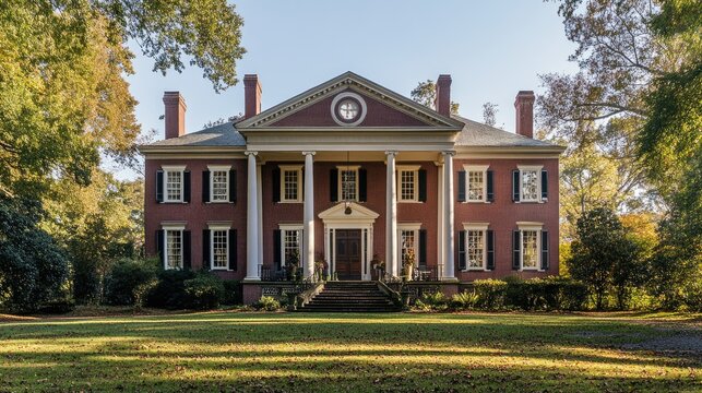 Majestic Antebellum Mansion on a Sunny Autumn Day