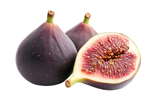 a fig and a half cut fig on a white surface