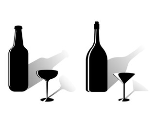 Minimalistic Silhouette Design of Beverage Bottles and Glasses with Shadows