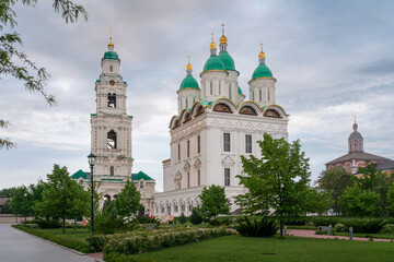 Cathedral of the Assumption of the Blessed Virgin Mary with a bell tower on the territory of the historical and architectural complex Astrakhan Kremlin on a spring day, Astrakhan, Russia