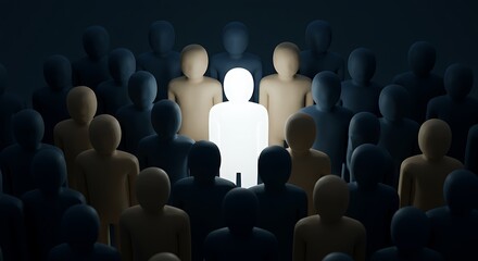 Obraz premium Illuminated figure standing out amongst crowd representing individuality and uniqueness