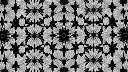 Fototapeta premium Textured Floral Star Monochrome Pattern