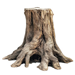 Fototapeta premium Isolated Weathered Tree Stump with Roots and Detailed Bark Texture on Transparent Background