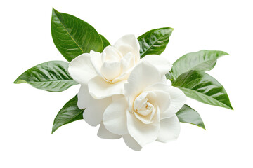 Fototapeta premium a white flower with green leaves on a white background