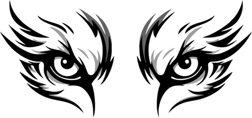 Stylized Wolf Eyes in Tribal-Inspired Outline for Easy Tattoo Use